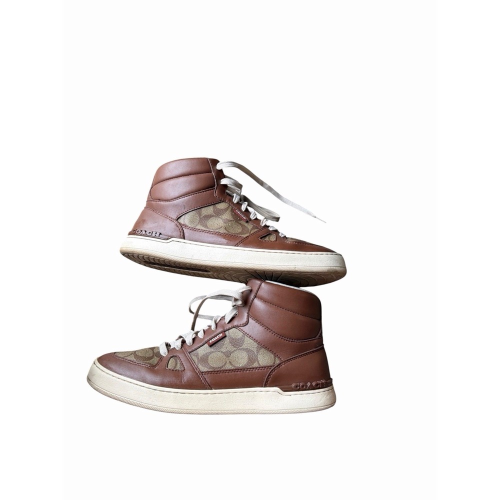 Coach Clip Court High Top Mens 11.5 Brown Signature Monogram Leather EUC